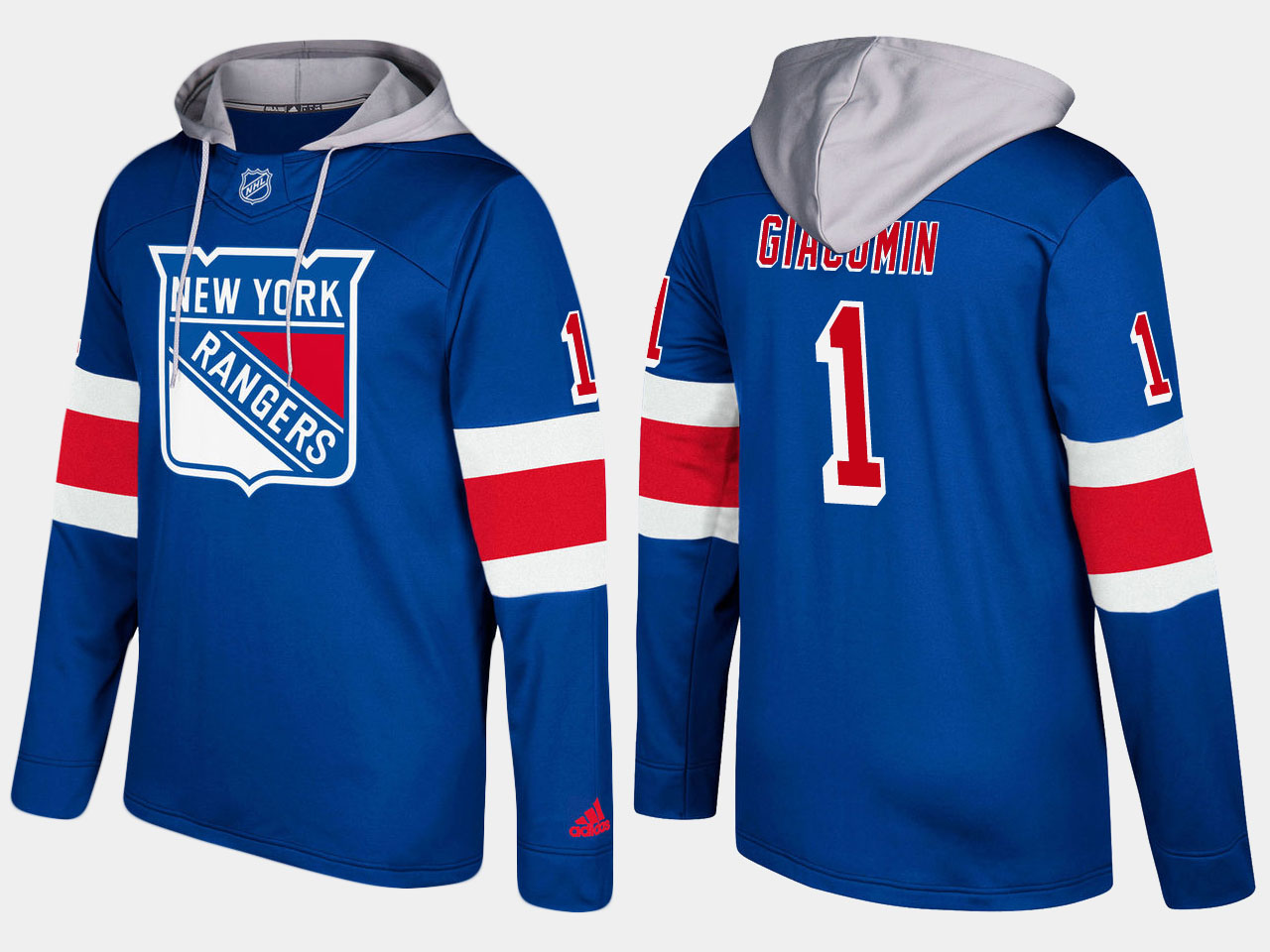 Men NHL New York rangers #1 retired eddie giacomin blue hoodie->new york rangers->NHL Jersey